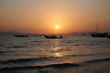Fototapeta na wymiar 28 Feb 2020, a sunset view at Khlong Muang Beach in Krabi province of Thailand.