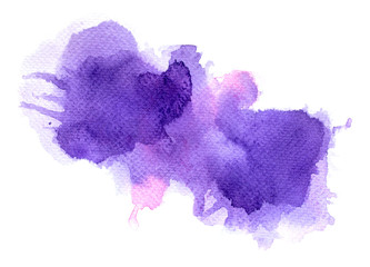 brush of splash color purple watercolor on paper.