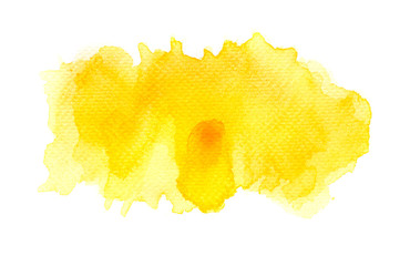 brush of splash color yellow watercolor on paper.