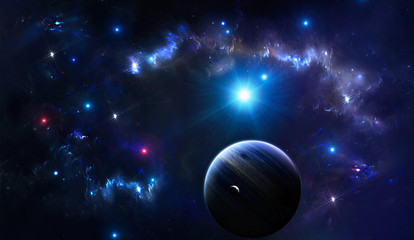 Obraz na płótnie Canvas Artistic 3d illustration of a planet in a darkl nebula space