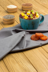 Muesli balanced breakfast. Fruits, berries  seeds, nuts