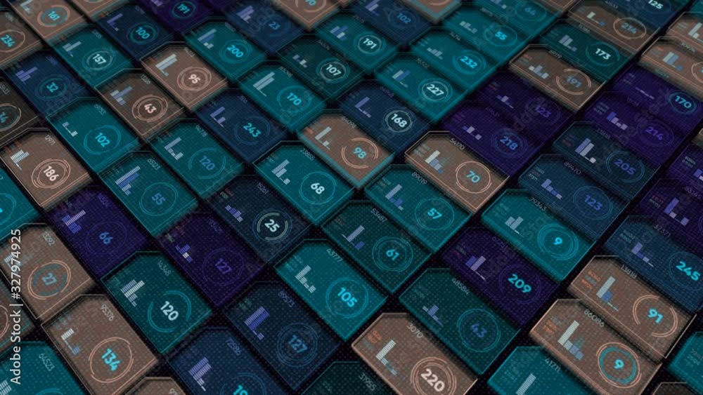 Poster abstract background of numbers in cells flowing slowly on black background, seamless loop. animation