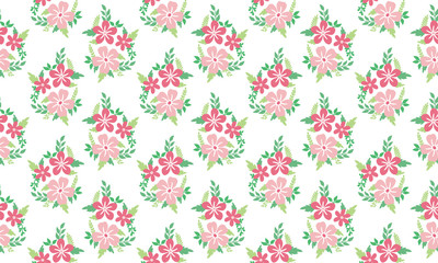 Botanical leaf design pattern background, with beautiful pink flower design.