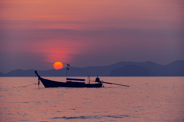 1 March 2020, a sunset view at Khlong Muang Beach in Krabi province of Thailand.