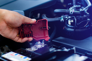 Check and maintenance the battery in car with yourself. Service and maintenance car or vehicle.