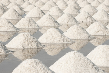 A lot of salt in the salt fields of farmers in Thailand.