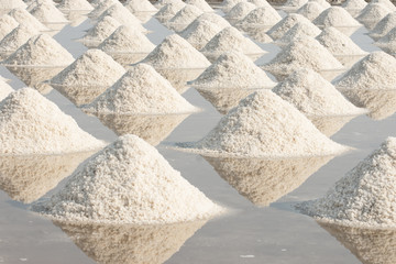 A lot of salt in the salt fields of farmers in Thailand.