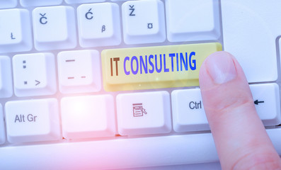 Word writing text It Consulting. Business photo showcasing Focuses on advising organizations hot to...