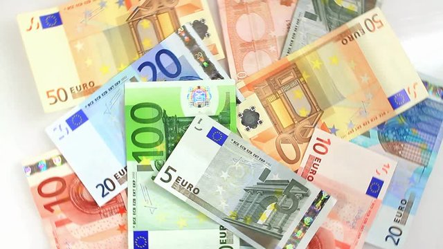 Euro Money Banknotes spinning clockwise. Perfect for any financial, commerce, treasury or banking video needs. Looping HD Video. 