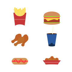 Fast food in vector. Fast Food Collection. Examples of fast food such as french fries, hamburgers, fried chicken, beverages, hot dogs and pop chicken.