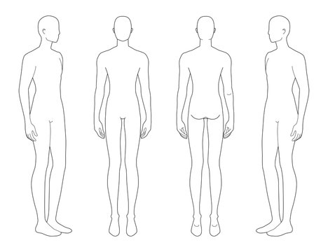 Fashion template of standing men in different point of view. 