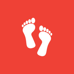 Fototapeta na wymiar Footprint Icon On Red Background. Red Flat Style Vector Illustration