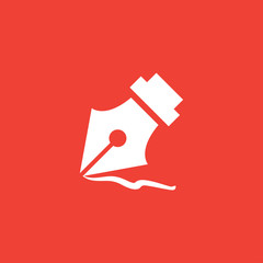 Fountain Pen Nib Icon On Red Background. Red Flat Style Vector Illustration
