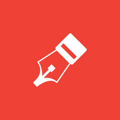 Fountain Pen Nib Icon On Red Background. Red Flat Style Vector Illustration