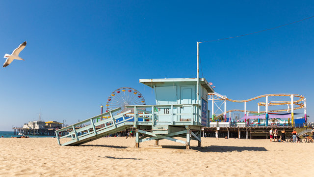 Fototapeta Santa Monica pier beach in LA, California