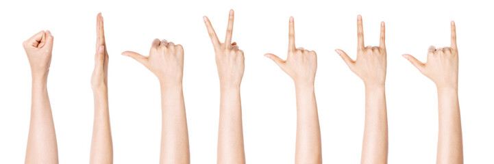 A set, group of finger gesture isolated on white.