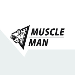 Muscle man lift barbel black white illustration