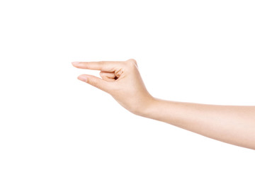 woman hand gesture (hold, pick, measure,estimate) isolated on white.