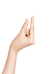 woman hand gesture (hold, pick, measure,estimate) isolated on white.