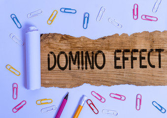 Text sign showing Domino Effect. Business photo text Chain reaction that causing other similar...