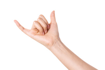 woman hand gesture (devil, rock'n roll) isolated on white.