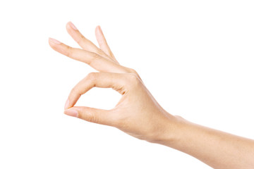 woman hand gesture (pick, pull up, rabbit) isolated on white.