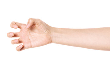 woman hand gesture (hold, pick, measure,estimate) isolated on white.