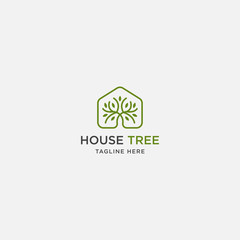 House nature logo. house line, tree line - vector