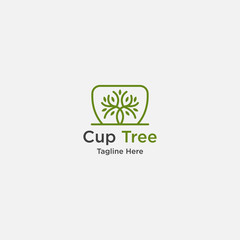 Cup tree logo. cup line, tree line - vector
