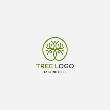 Tree linear logo design template - vector