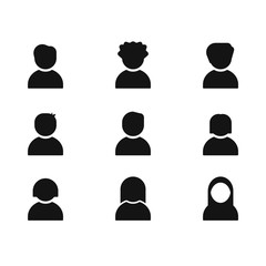Set of silhouette user avatar icons for web and mobile app. Male and female icon design.