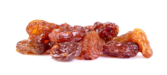 Raw raisins, dried grape isolated on white background