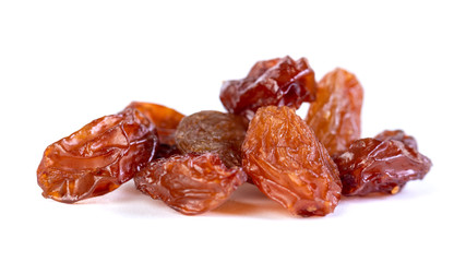 Raw raisins, dried grape isolated on white background