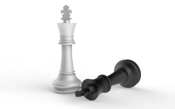 Impossible situation - two chess kings next to each other. 3d illustration 