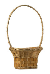 Fototapeta na wymiar Empty wicker picnic basket on white background