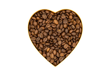 Coffee beans in a heart shape isolated on white background.