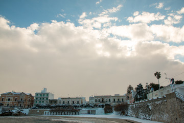 Fototapeta premium Santa Maria al Bagno beach after a exceptional snowfall, Salento, Italy
