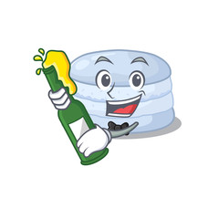 mascot cartoon design of blueberry macaron with bottle of beer