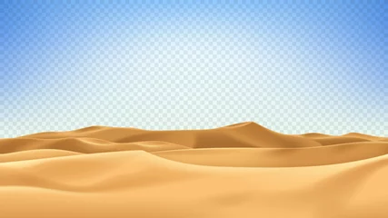 Foto op Canvas Realistic desert landscape isolated on checkered background. Beautiful view on realistic sand dunes. 3d vector illustration of sandy desert. © Yaran