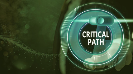 Word writing text Critical Path. Business photo showcasing sequence of stages of a project...