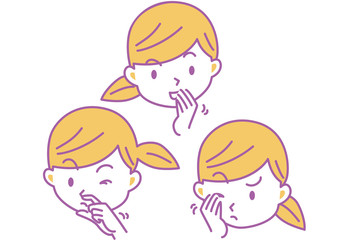 目、鼻、口を手で触る女性の顔のイラスト