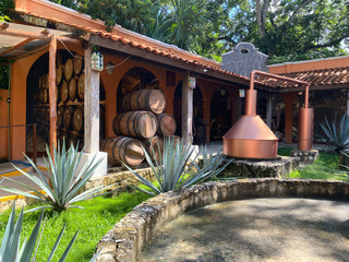 Production of tequila in Mexico. Old factory for the production of tequila. Side view of the...
