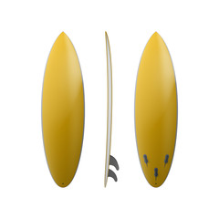 Yellow surfboard isolated on a white background. A set of surfboards at different angles. Vector illustration