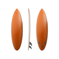 Orange surfboard isolated on a white background. A set of surfboards at different angles. Vector illustration
