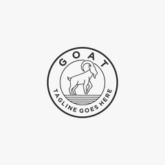 Vector Logo Illustration Goat Pose Vintage Badge Style.