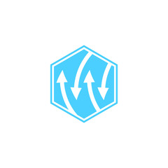 Arrow box with hexagon shape. Vector stock illustration