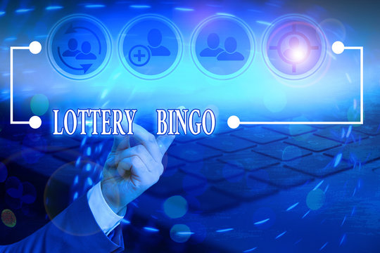 Conceptual hand writing showing Lottery Bingo. Concept meaning game of chance in which each player matches numbers printed