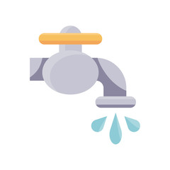 faucet with water drops icon, flat detail style
