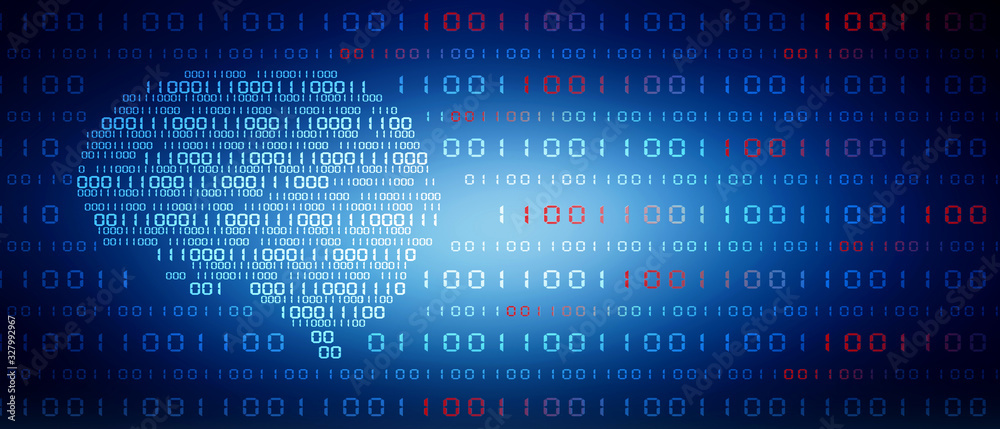 Poster 2d illustration abstract digital binary data on computer screen