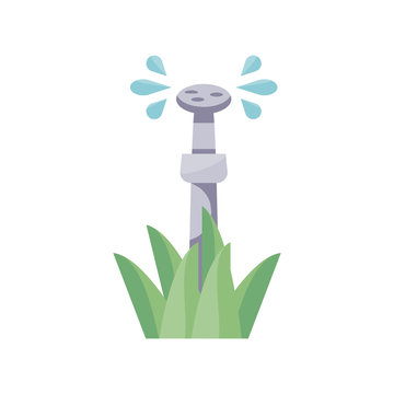 grass and garden sprinkler icon, flat detail style